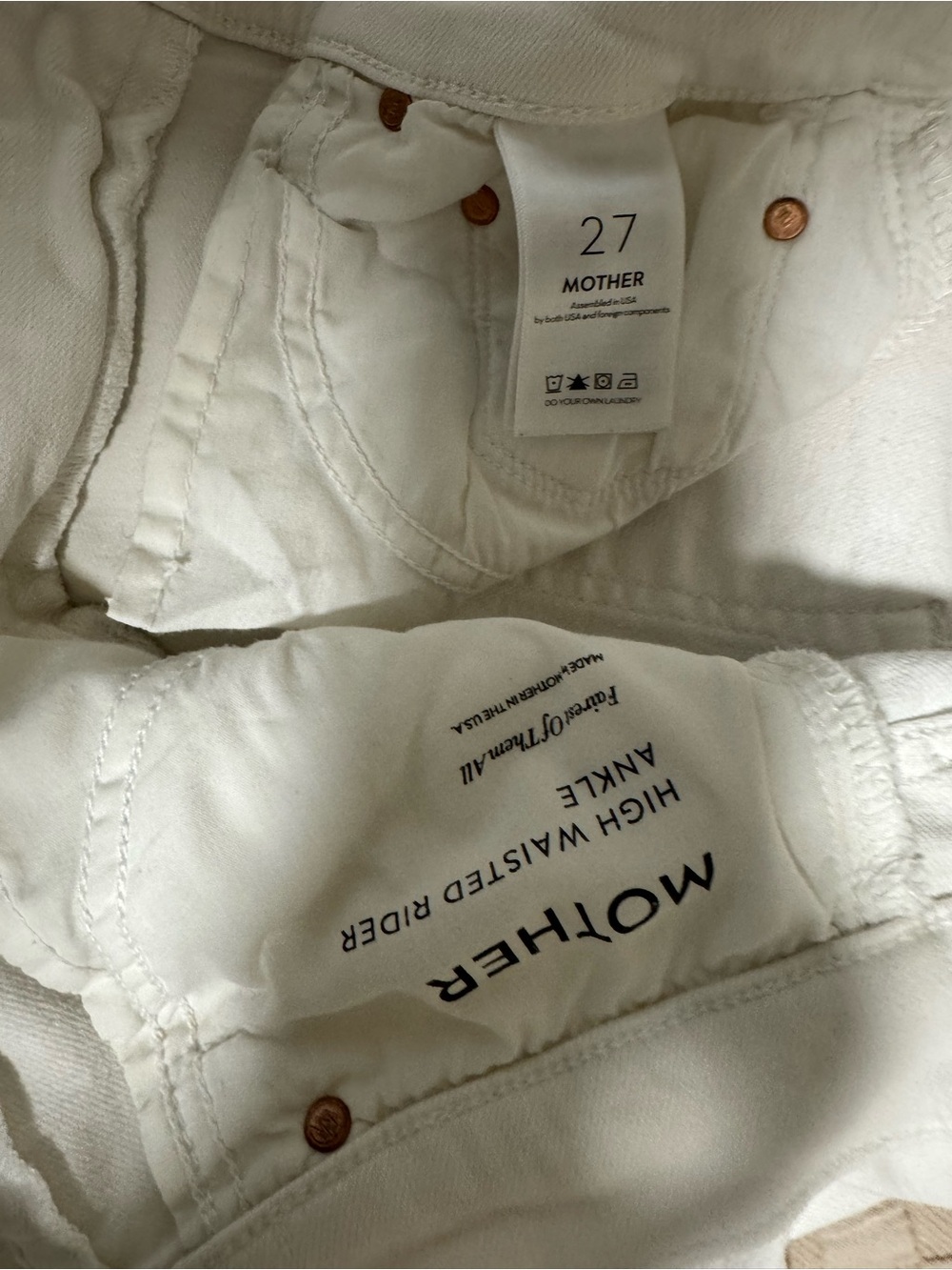 MOTHER white rider ankle jean